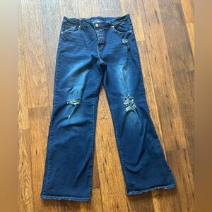 Size XL dark wash button fly flare leg jeans